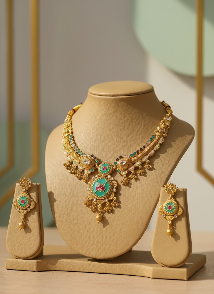 Sondarya Heritage Golden Meenakari & Kundan Choker Set
