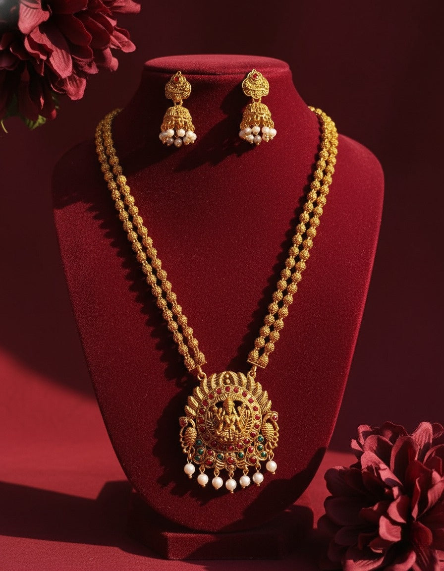 Sondarya Divine Goddess Lakshmi Temple Jewelry Set With Earrings