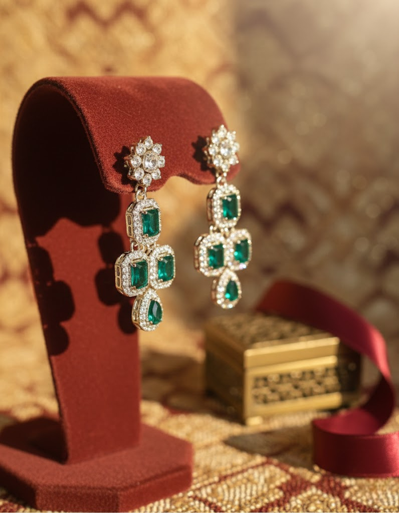 Sondarya Royal Emerald American Diamond Necklace Set with Maang Tikka