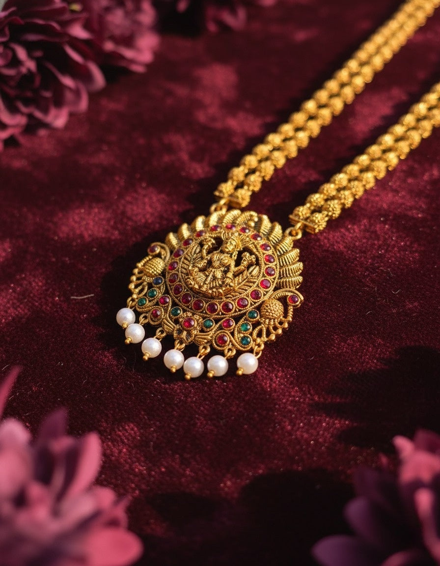 Sondarya Divine Goddess Lakshmi Temple Jewelry Set With Earrings