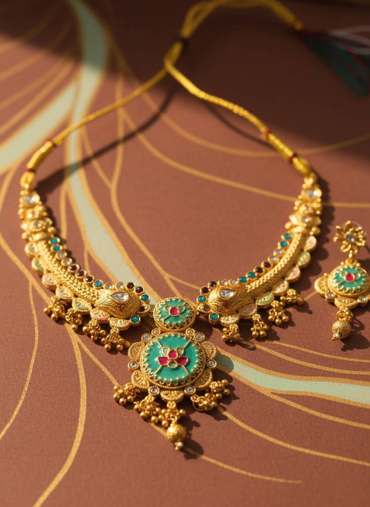 Sondarya Heritage Golden Meenakari & Kundan Choker Set