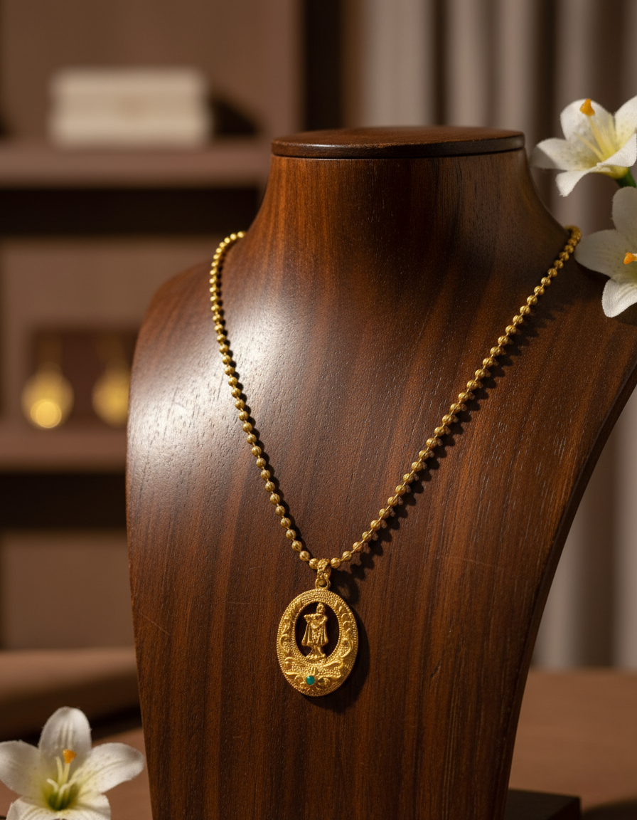 Sondarya Antique Gold-Toned Divine Krishna Pendant Set With Earrings