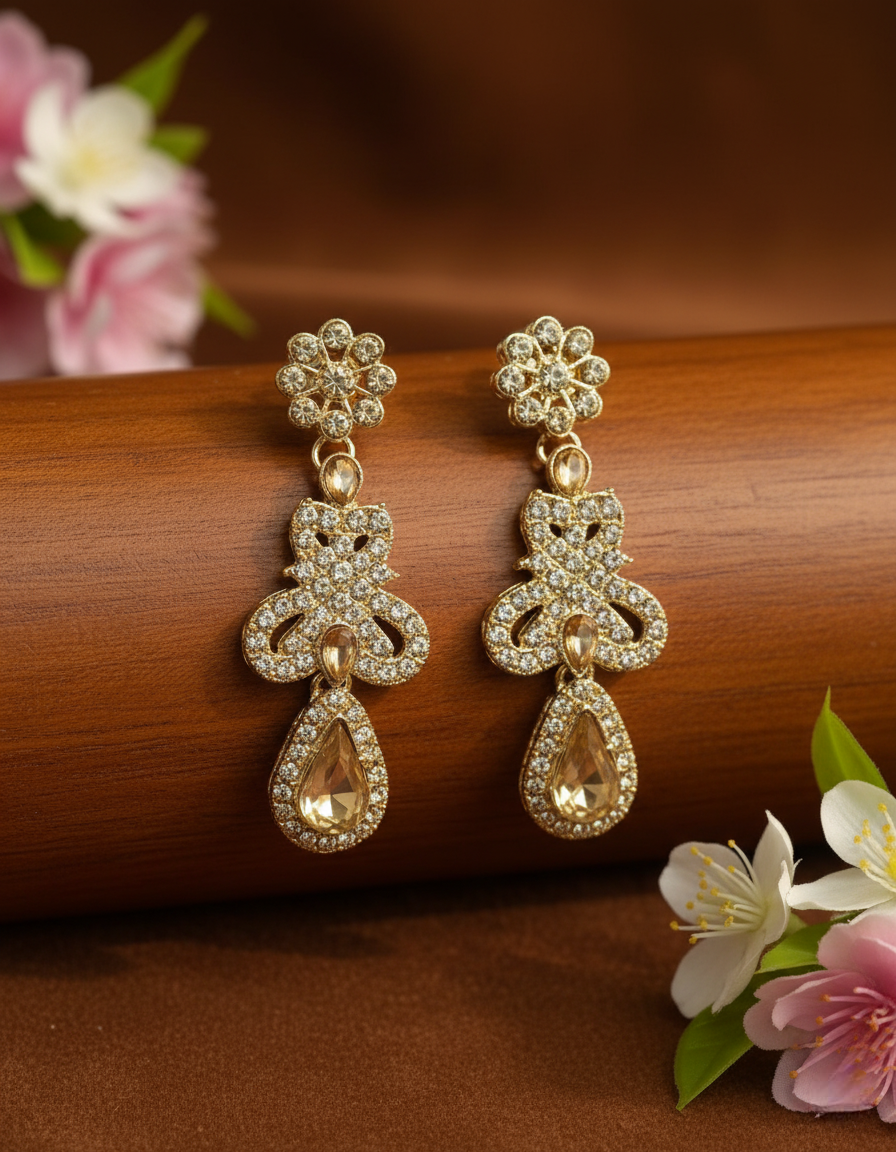 Sondarya Champagne Crystal Teardrop  Necklace Set With Maang Tikka