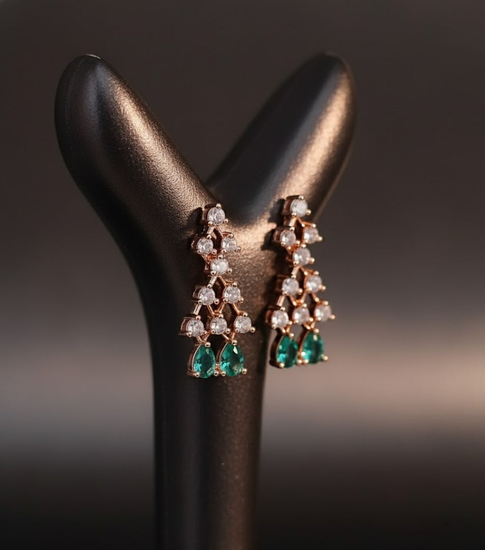 Sondarya Emerald Green & Rose Gold American Diamond Necklace Set