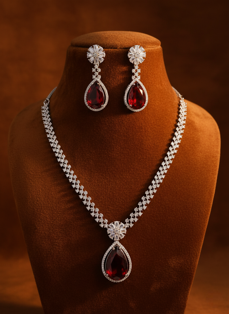 Sondarya American Diamond Necklace, Earrings, and Maang Tikka Set