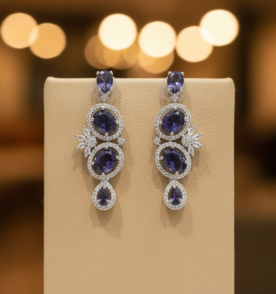 Sondarya American Diamond Necklace Set with Sapphire Stones