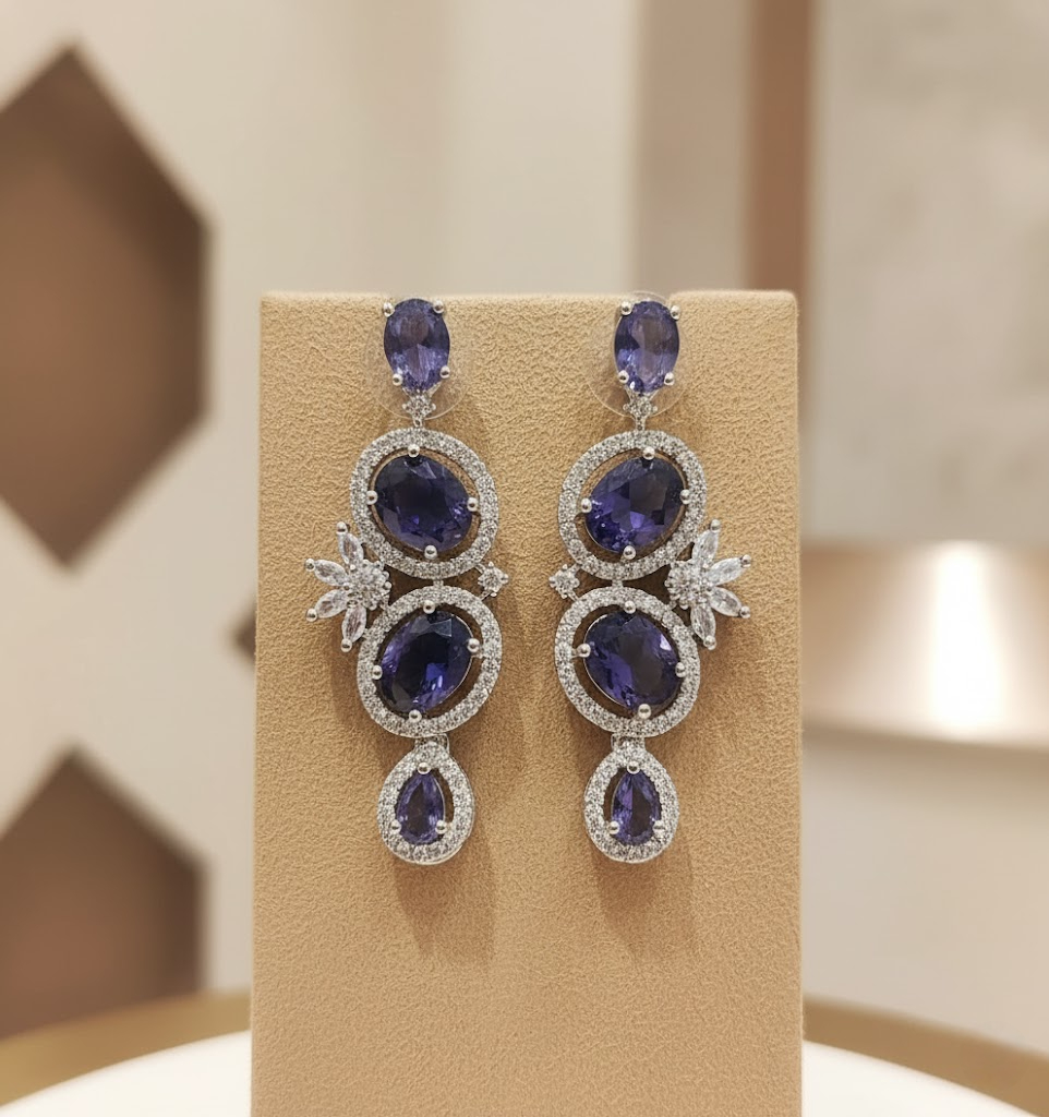 Sondarya American Diamond Necklace Set with Sapphire Stones