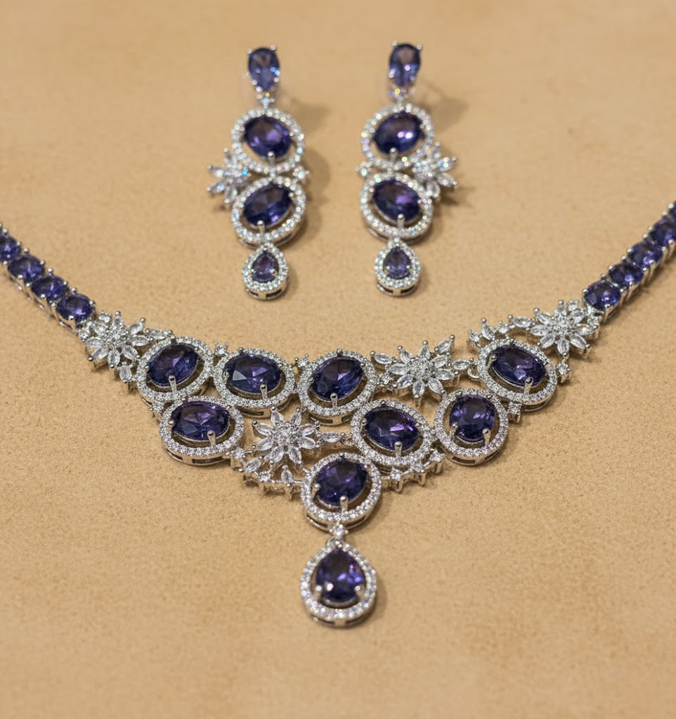 Sondarya American Diamond Necklace Set with Sapphire Stones