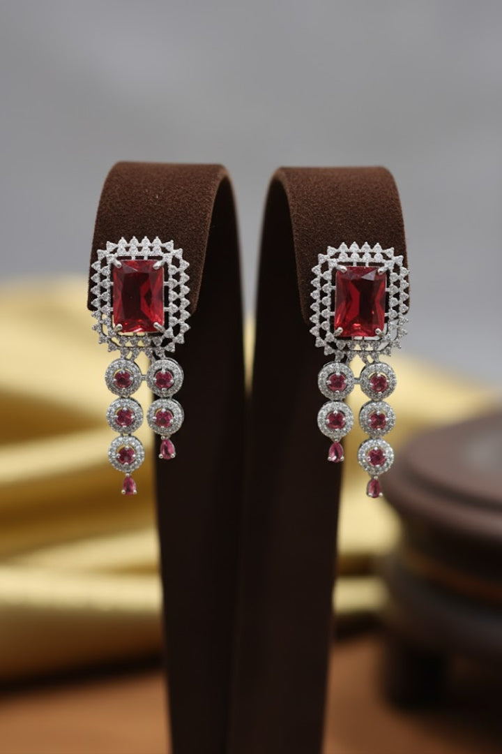 Sondarya Ruby Radiance American Diamond Necklace Set With Maang Tikka