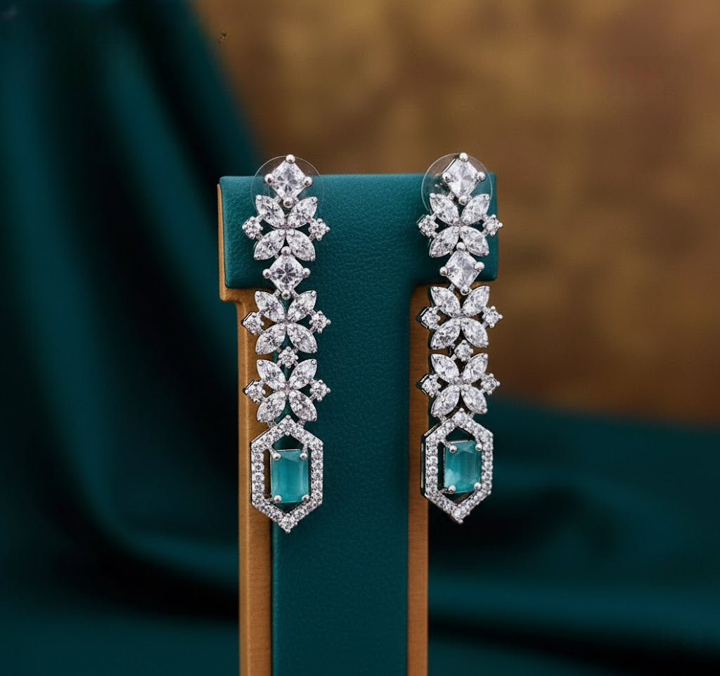 Sondarya American Diamond Necklace Set with Teal Accents