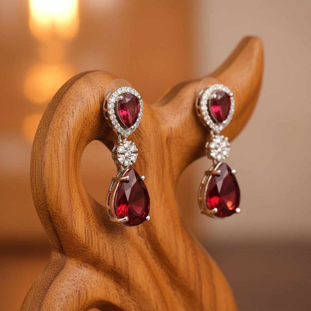 Sondarya American Diamond Red Necklace & Earring Set