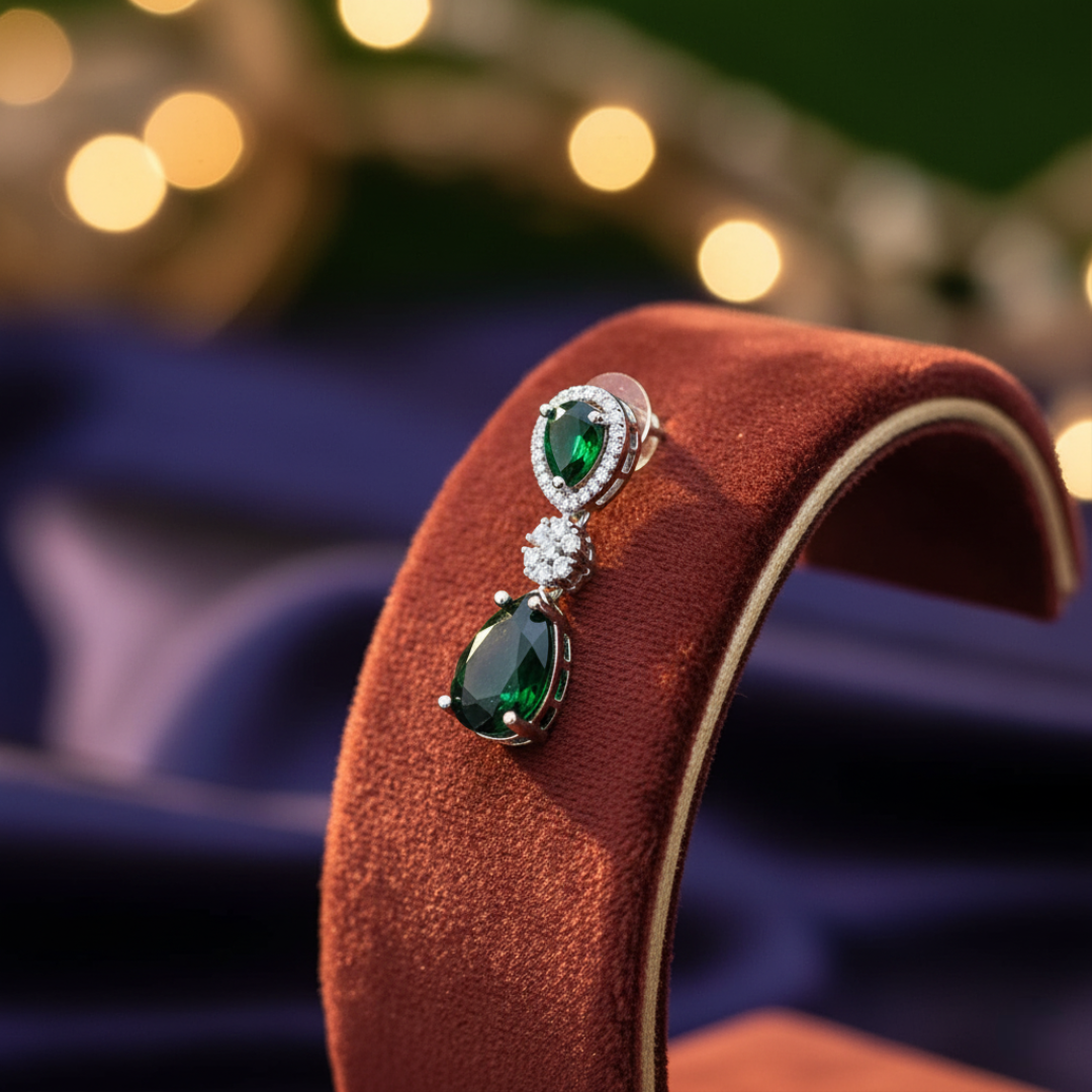 Sondarya Emerald Green American Diamond Necklace & Earrings Set