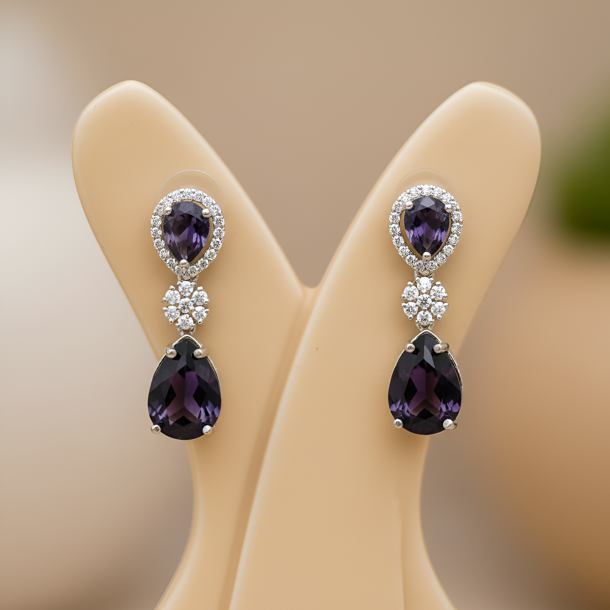 Sondarya American Diamond Necklace and Earrings Set with Purple Gemstones
