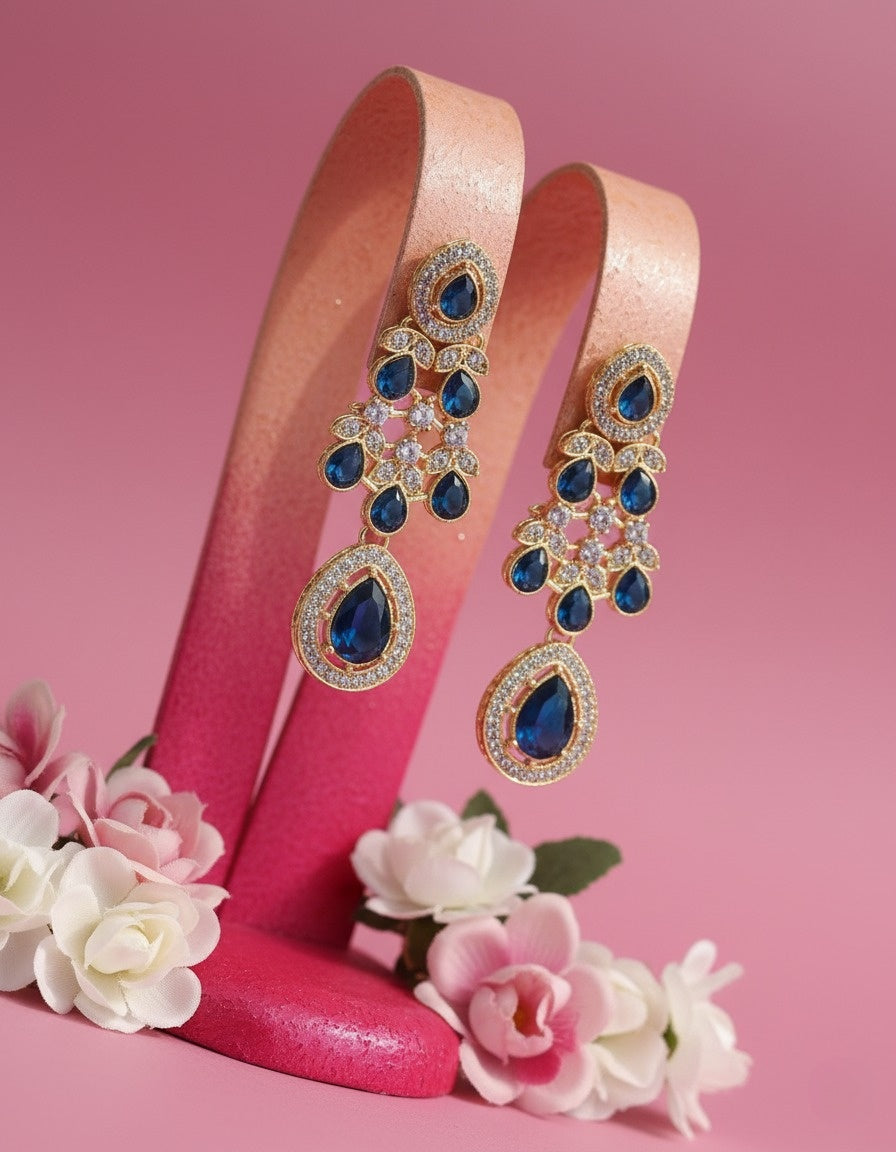 Sondarya Royal Blue Teardrop Double-Layered Necklace Set With Maang Tikka