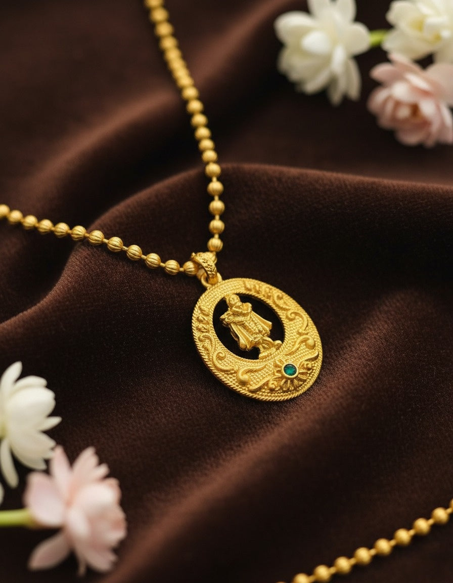 Sondarya Antique Gold-Toned Divine Krishna Pendant Set With Earrings