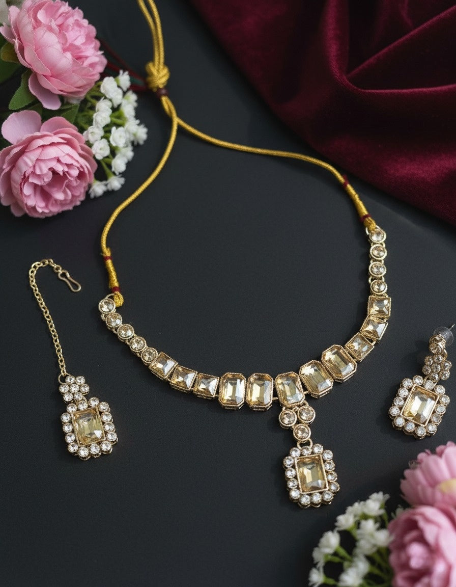 Sondarya Radiant Champagne Gold Crystal Necklace Set