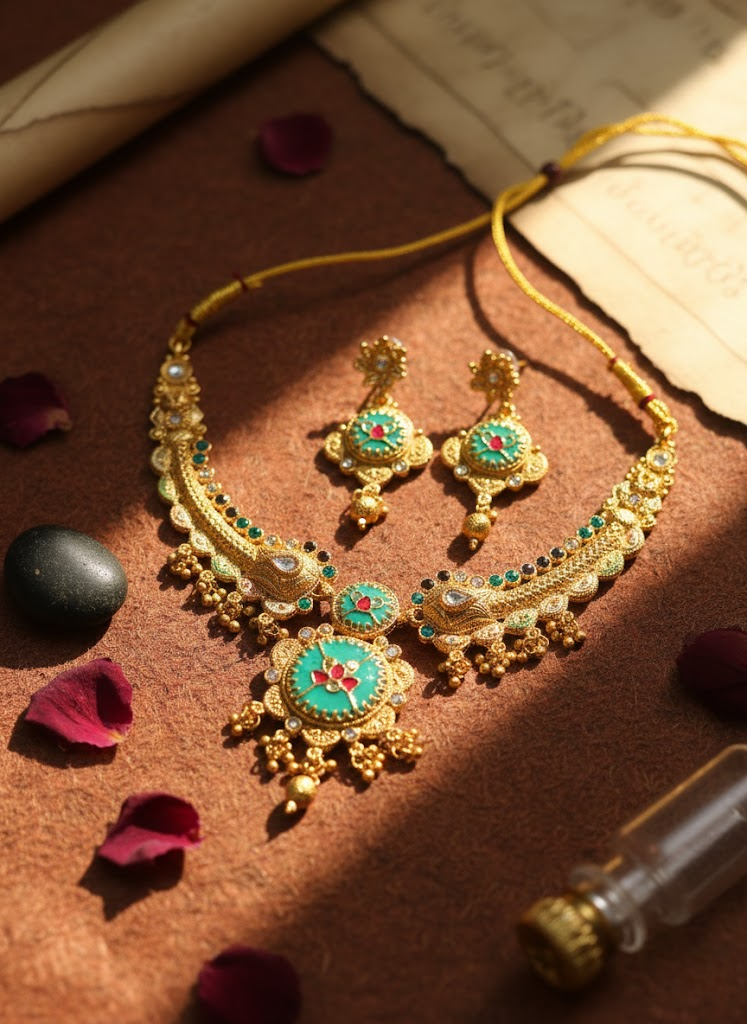 Sondarya Heritage Golden Meenakari & Kundan Choker Set