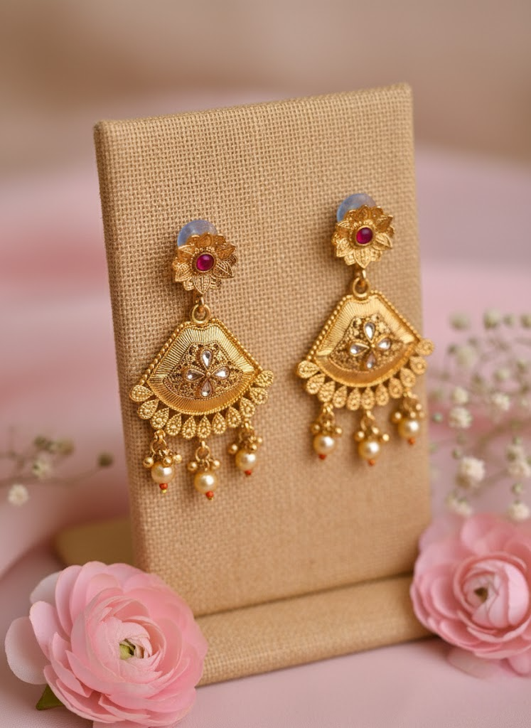 Sondarya Regal Gold-Tone Temple Necklace Set With Earrings