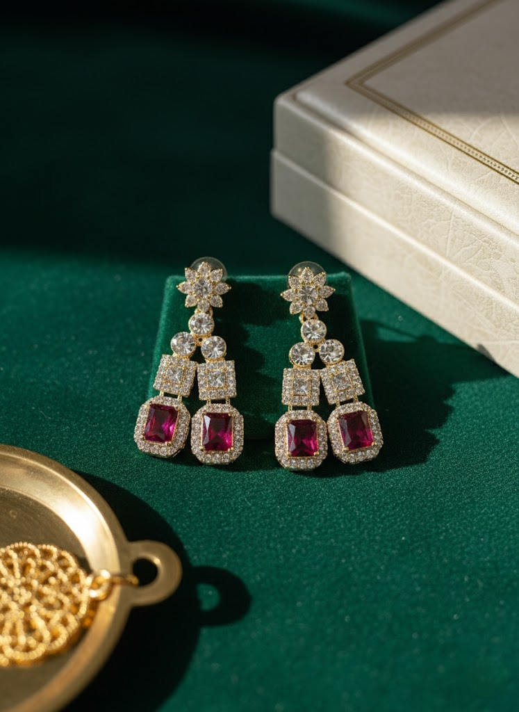 Sondarya Regal Ruby & Diamond-Look Necklace Set With Maang Tikka