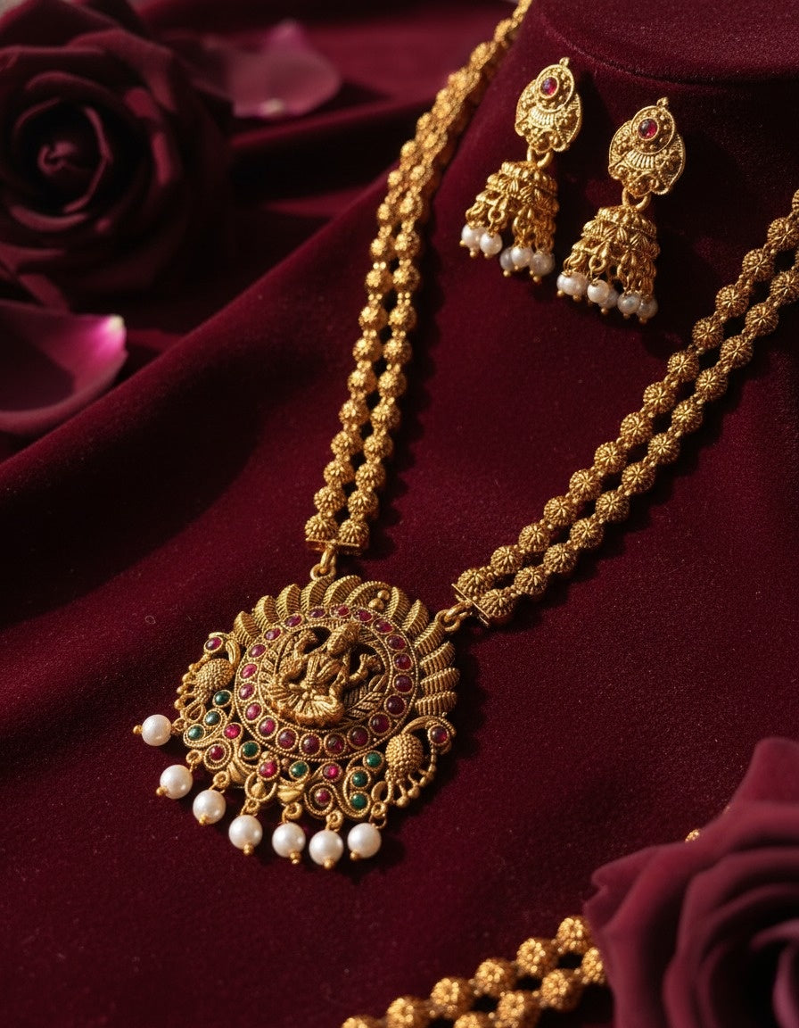 Sondarya Divine Goddess Lakshmi Temple Jewelry Set With Earrings