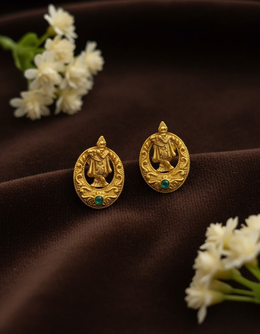 Sondarya Antique Gold-Toned Divine Krishna Pendant Set With Earrings
