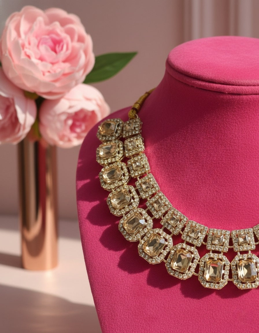 Sondarya Champagne Double-Layered Necklace Set With Maang Tikka