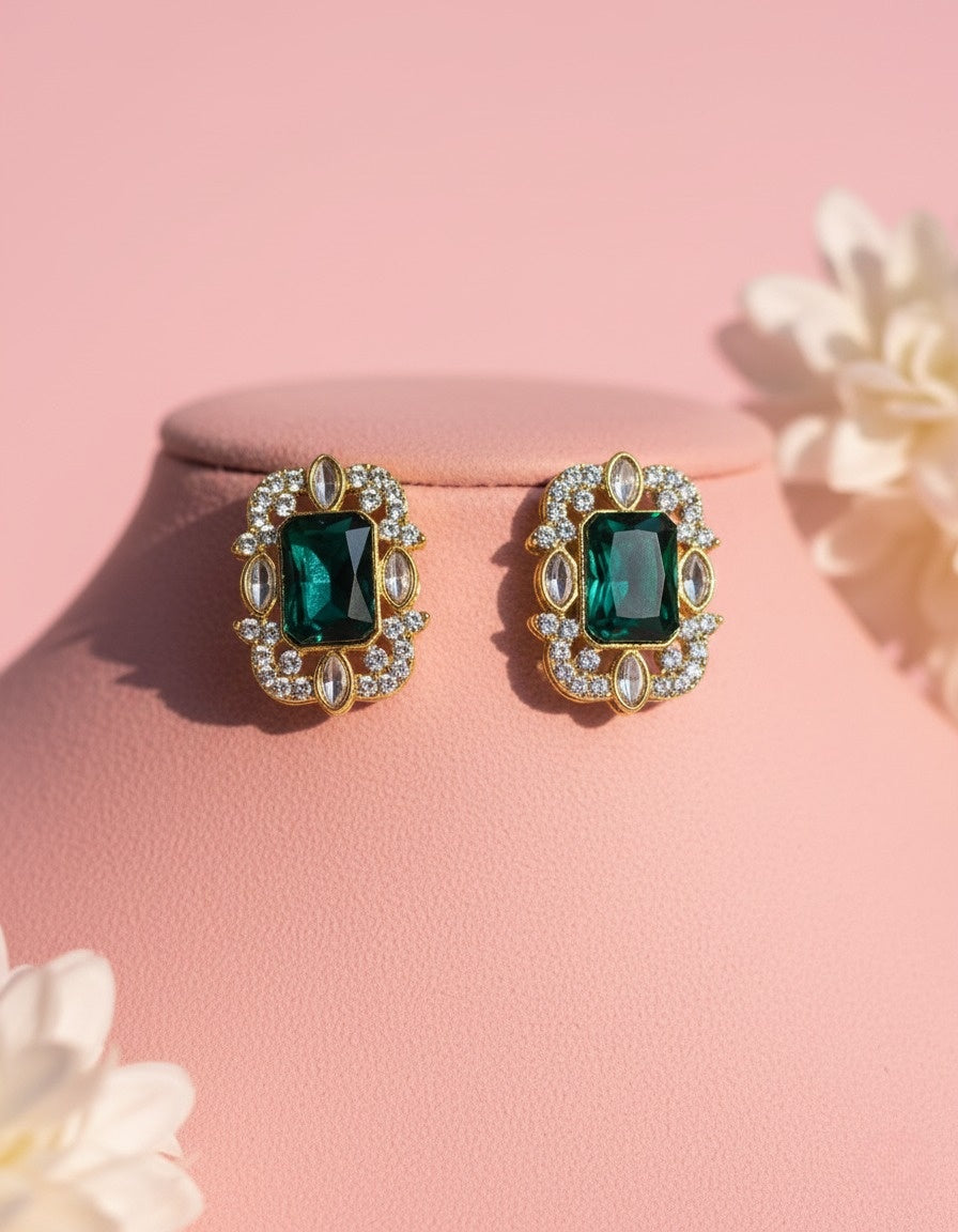 Sondarya Royal Emerald Green Statement Necklace Set With Earrings