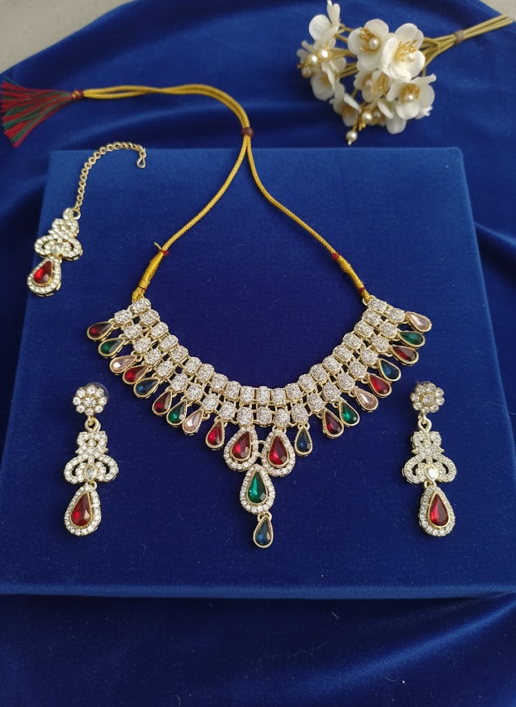 Sondarya Premium Multicolor AD Choker Set with Maang Tikka