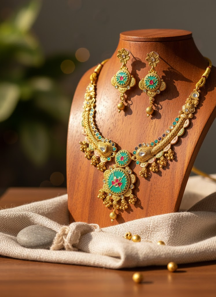 Sondarya Heritage Golden Meenakari & Kundan Choker Set