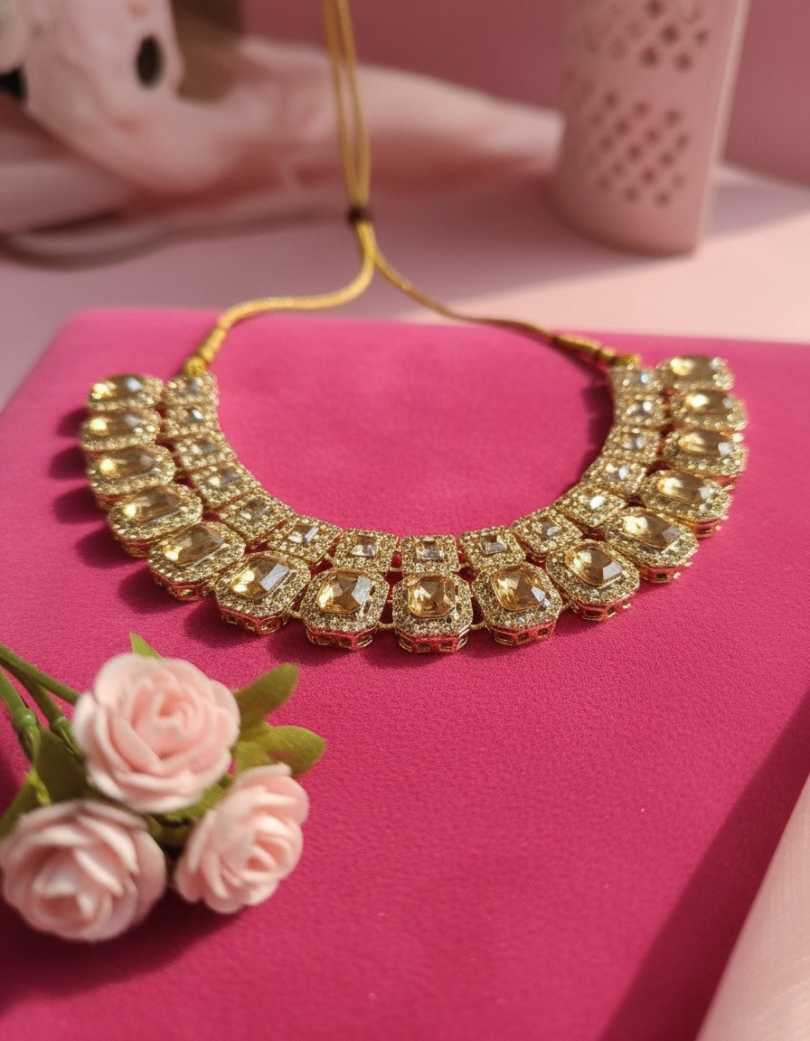 Sondarya Champagne Double-Layered Necklace Set With Maang Tikka