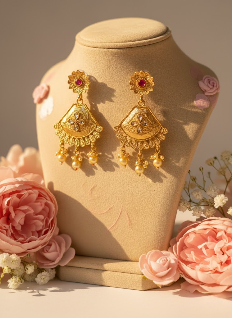 Sondarya Regal Gold-Tone Temple Necklace Set With Earrings