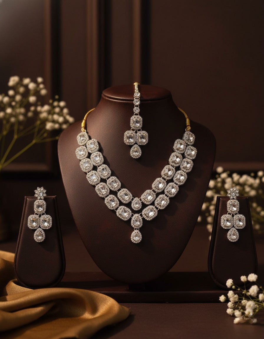 Sondarya White Double-Layered Polki-Style Necklace Set