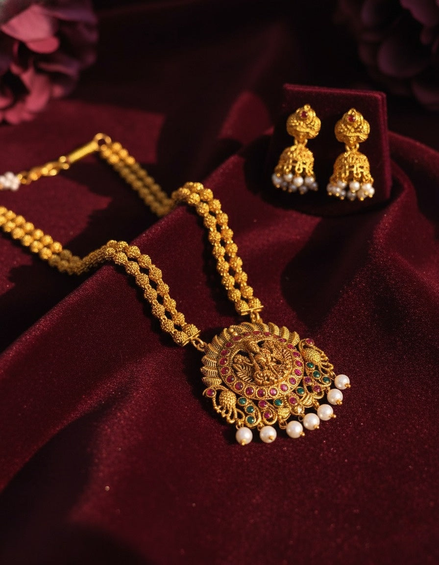 Sondarya Divine Goddess Lakshmi Temple Jewelry Set With Earrings