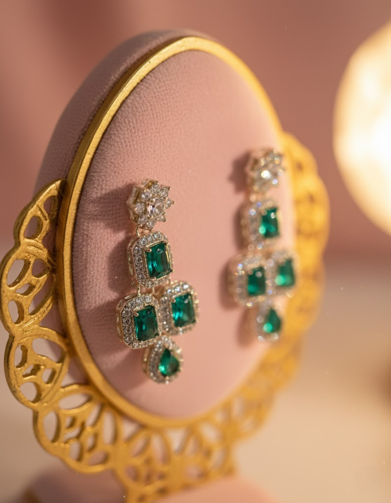 Sondarya Royal Emerald American Diamond Necklace Set with Maang Tikka