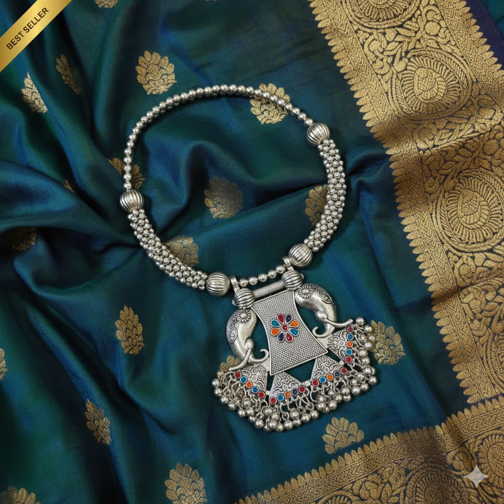 Sondarya Oxidised Elephant Motif Necklace