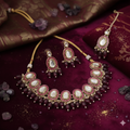 Sondarya Majestic Maroon Meenakari & Kundan Necklace Set with Maang Tikka