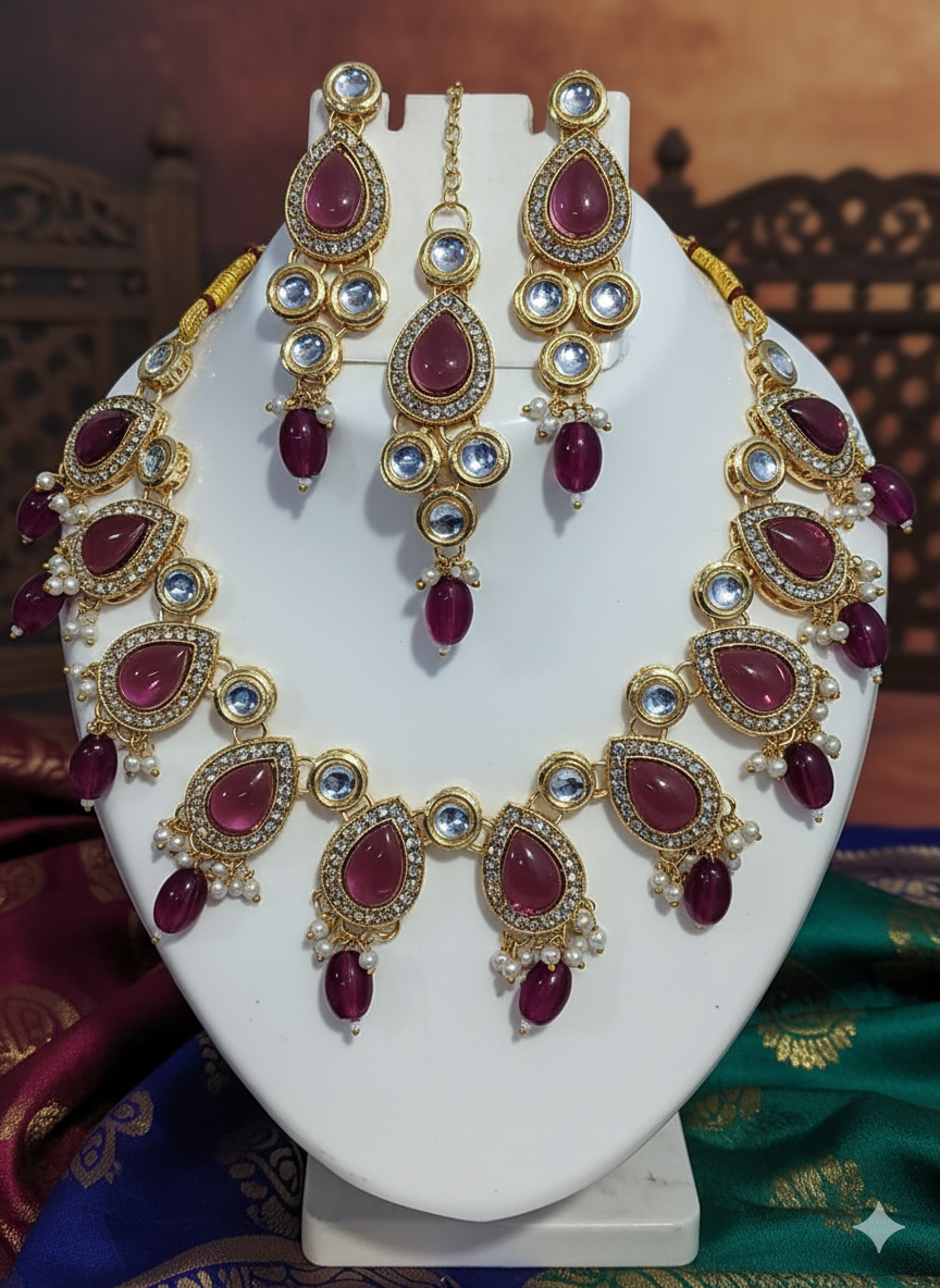 Sondarya Royal Magenta Kundan Pearl Choker Set