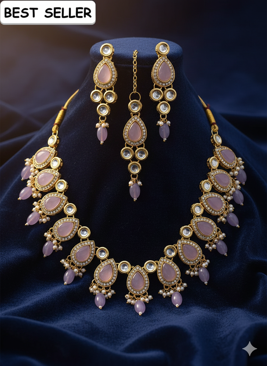 Sondarya Lavender Love Kundan Necklace Set