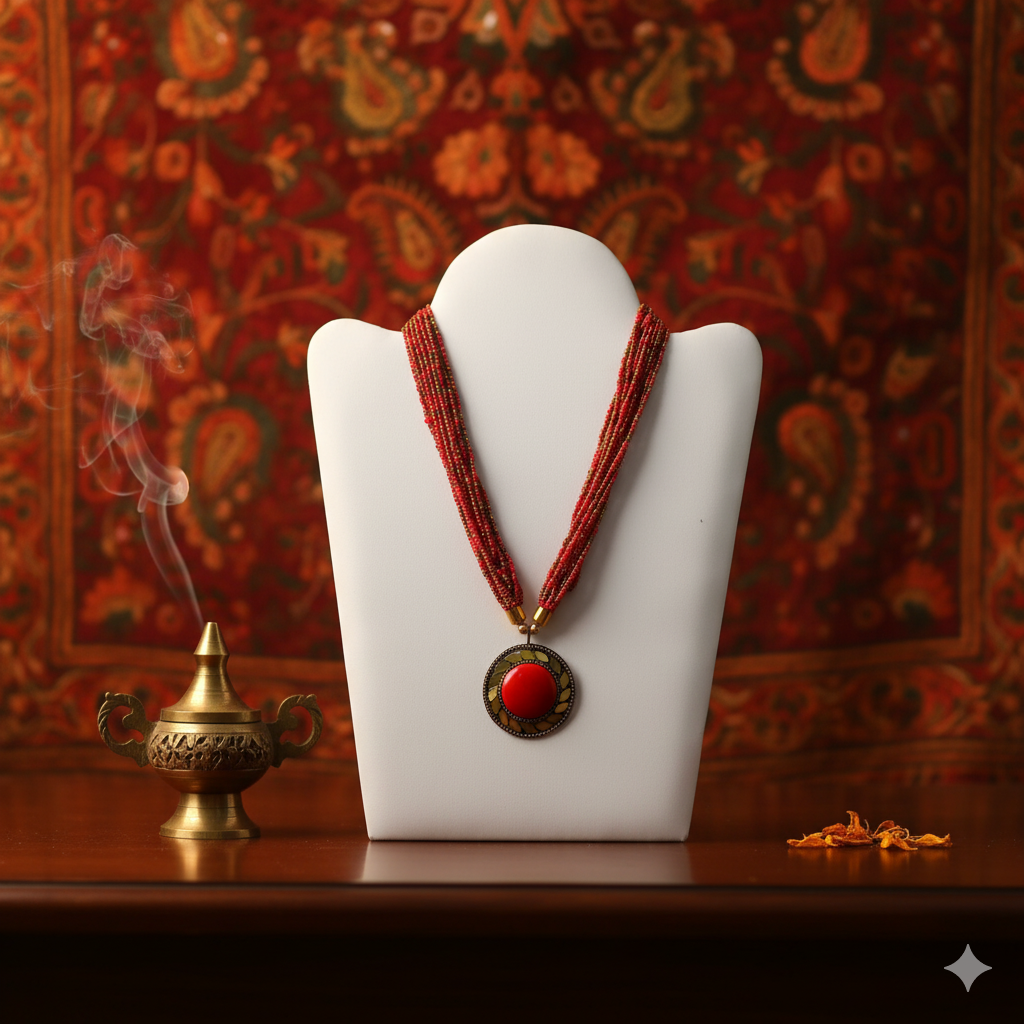 Sondarya Oxidised Multi-Strand Red Beaded Necklace
