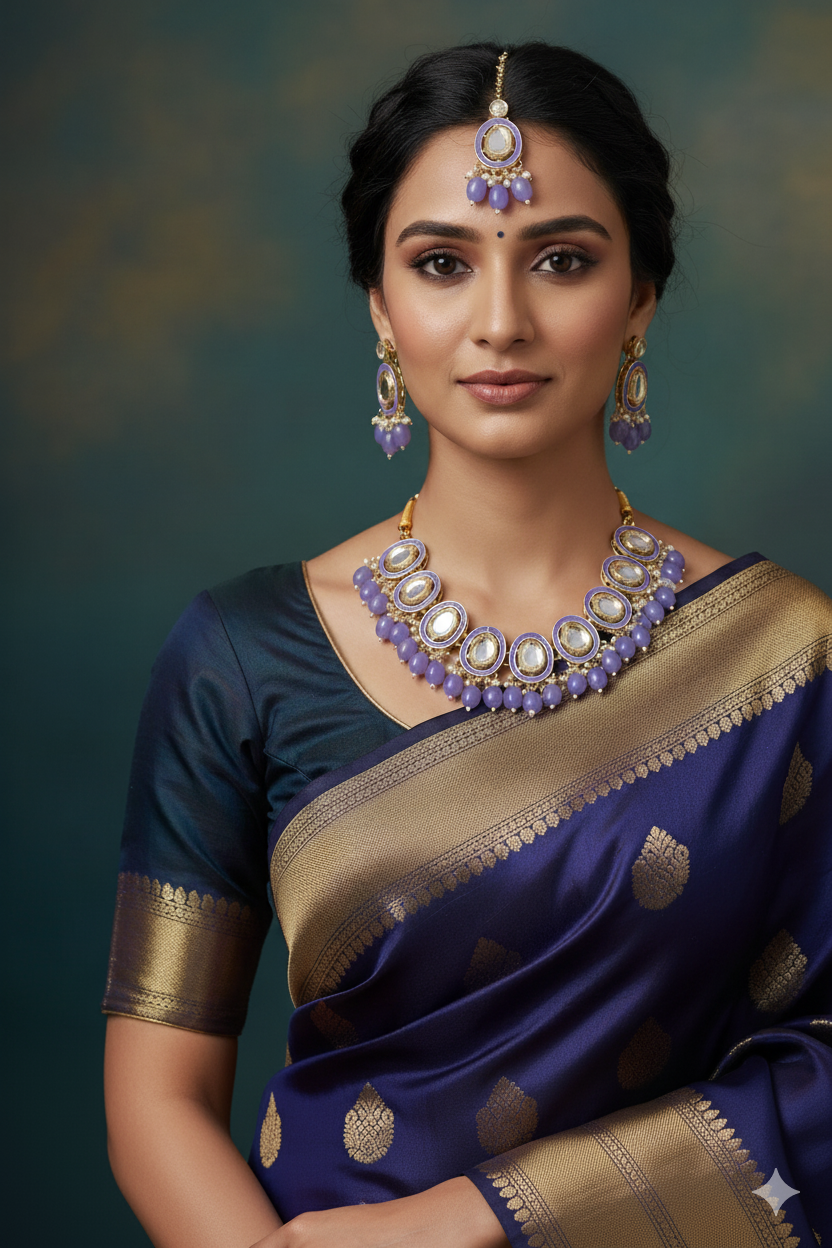 Sondarya Royal Lavender Meenakari & Kundan Necklace Set with Maang Tikka