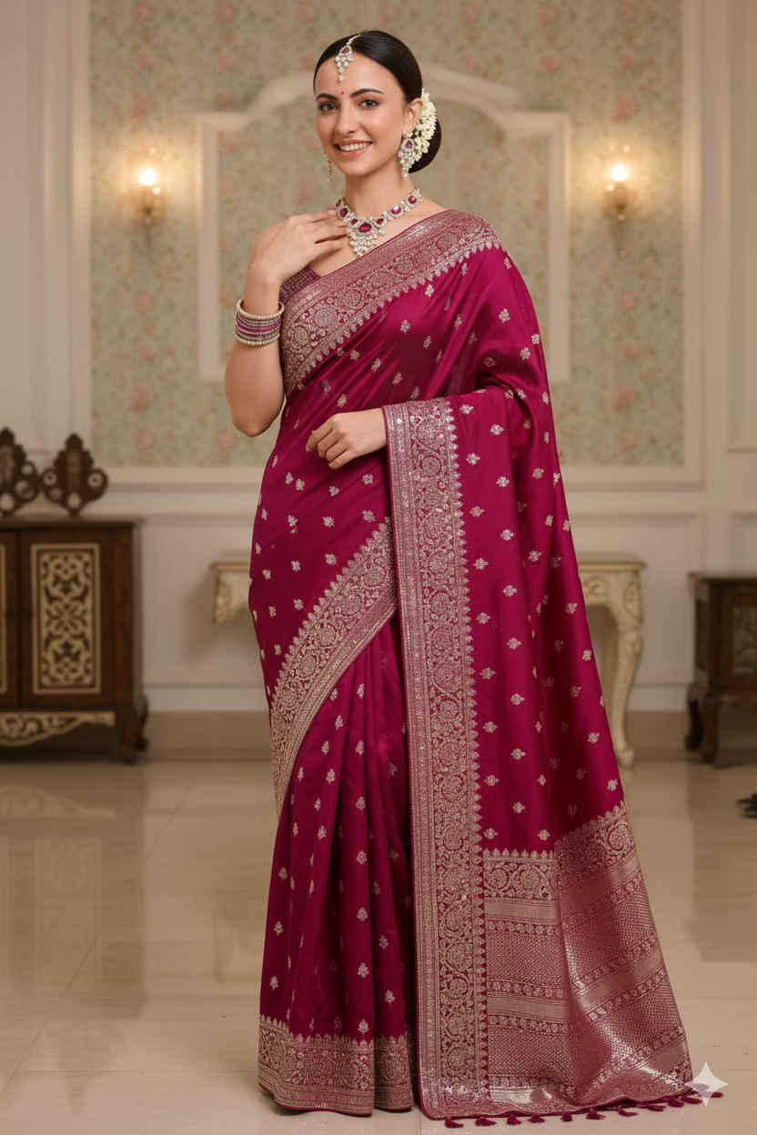 Sondarya Elegant Ruby Pink Kundan and Pearl Choker Set with Maang Tikka