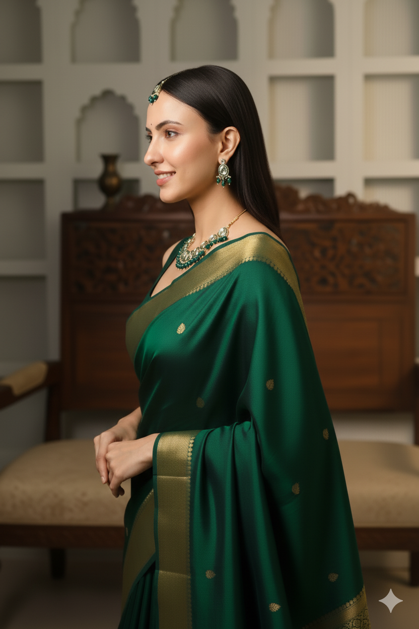 Sondarya Elegant Green Meenakari & Kundan Necklace Set with Maang Tikka