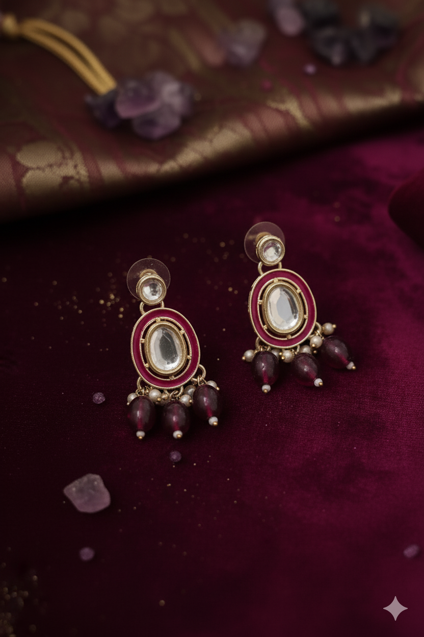 Sondarya Majestic Maroon Meenakari & Kundan Necklace Set with Maang Tikka