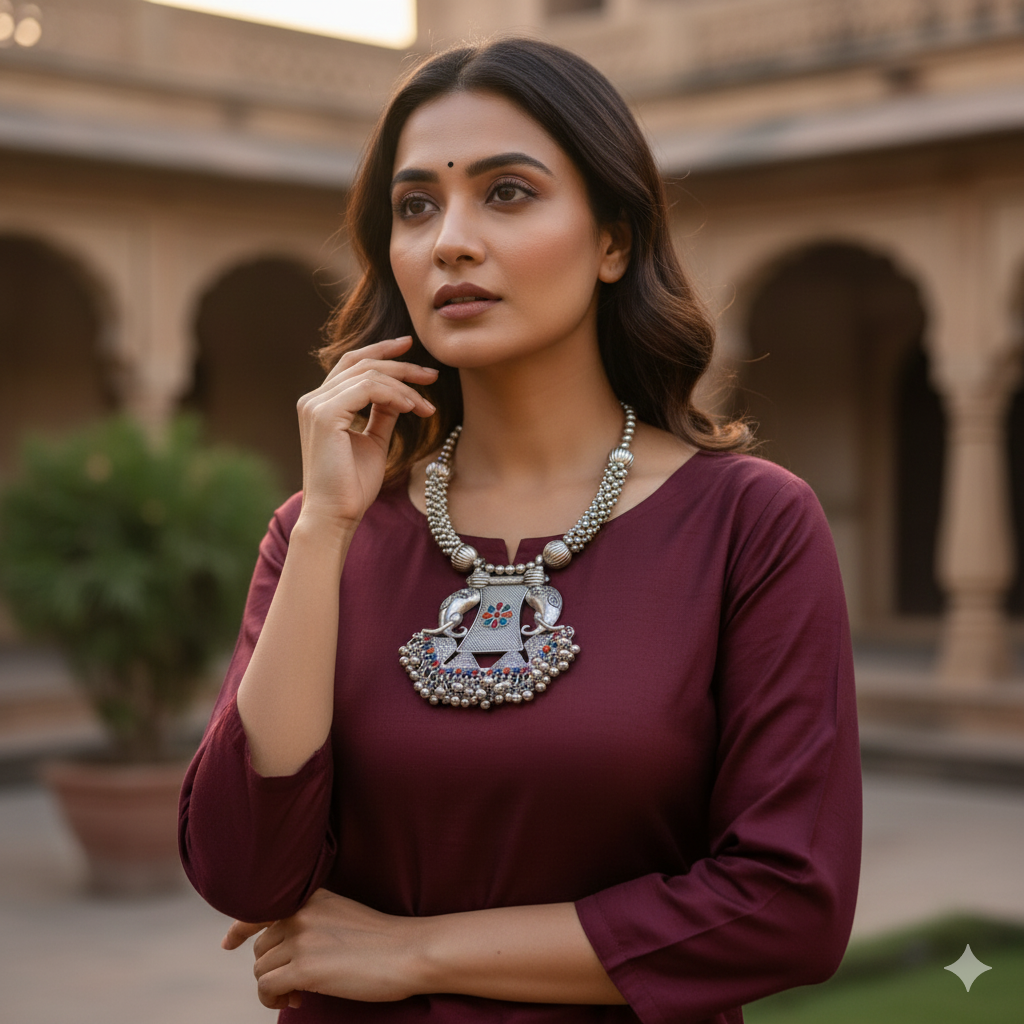 Sondarya Oxidised Elephant Motif Necklace