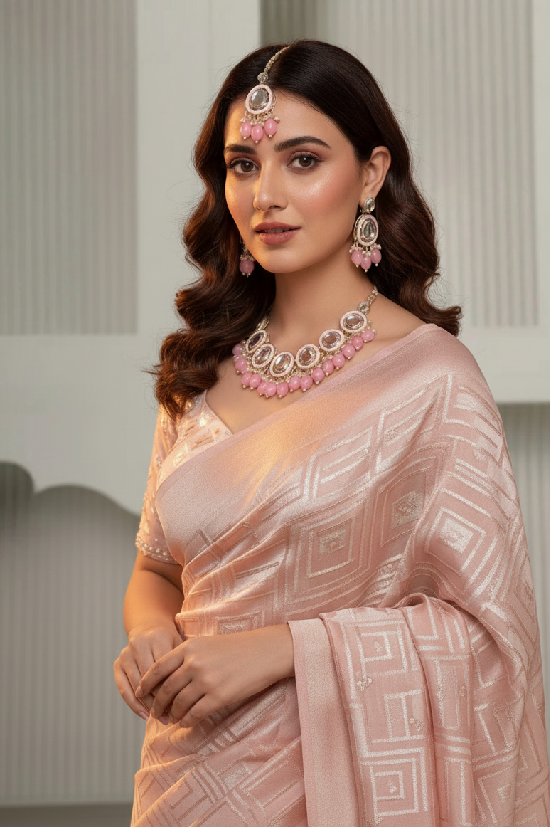 Sondarya Elegant Pink Meenakari & Kundan Necklace Set with Maang Tikka