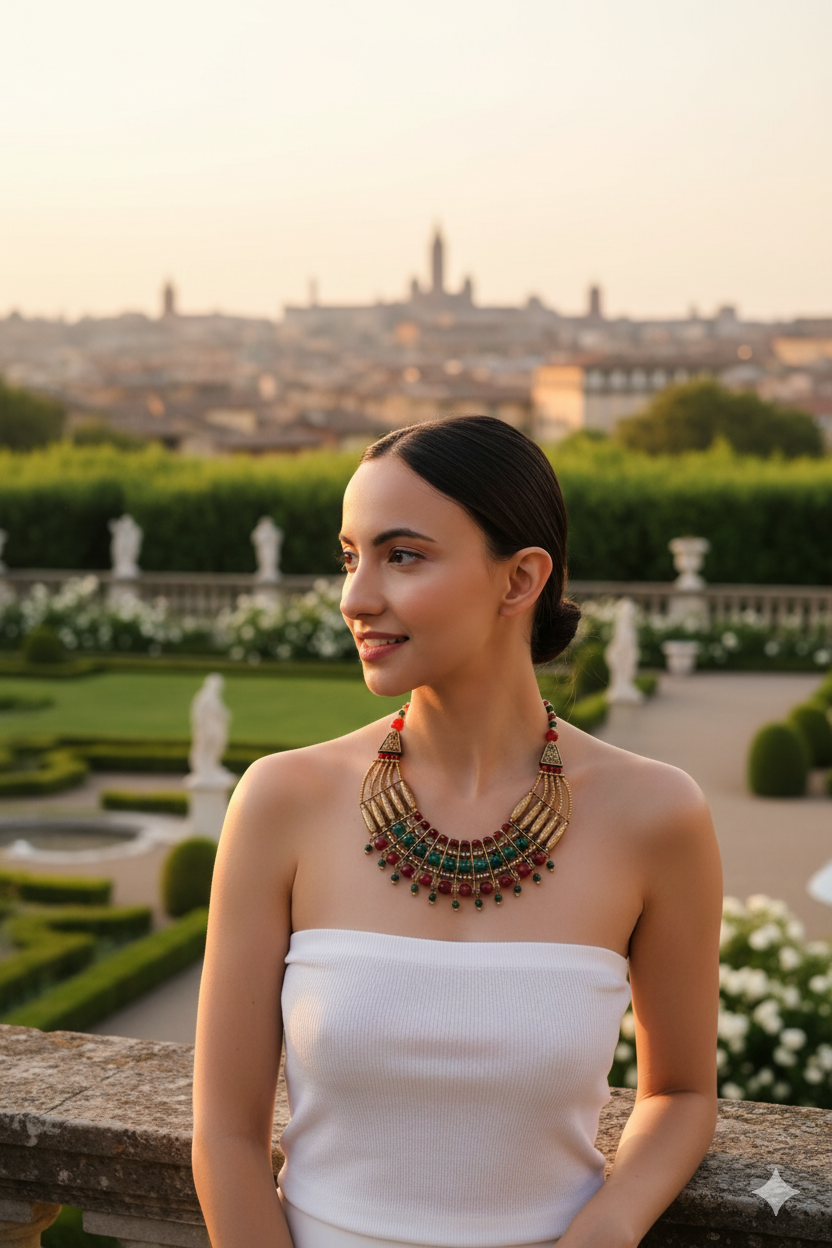 Sondarya Oxidised Red & Green Bead Necklace