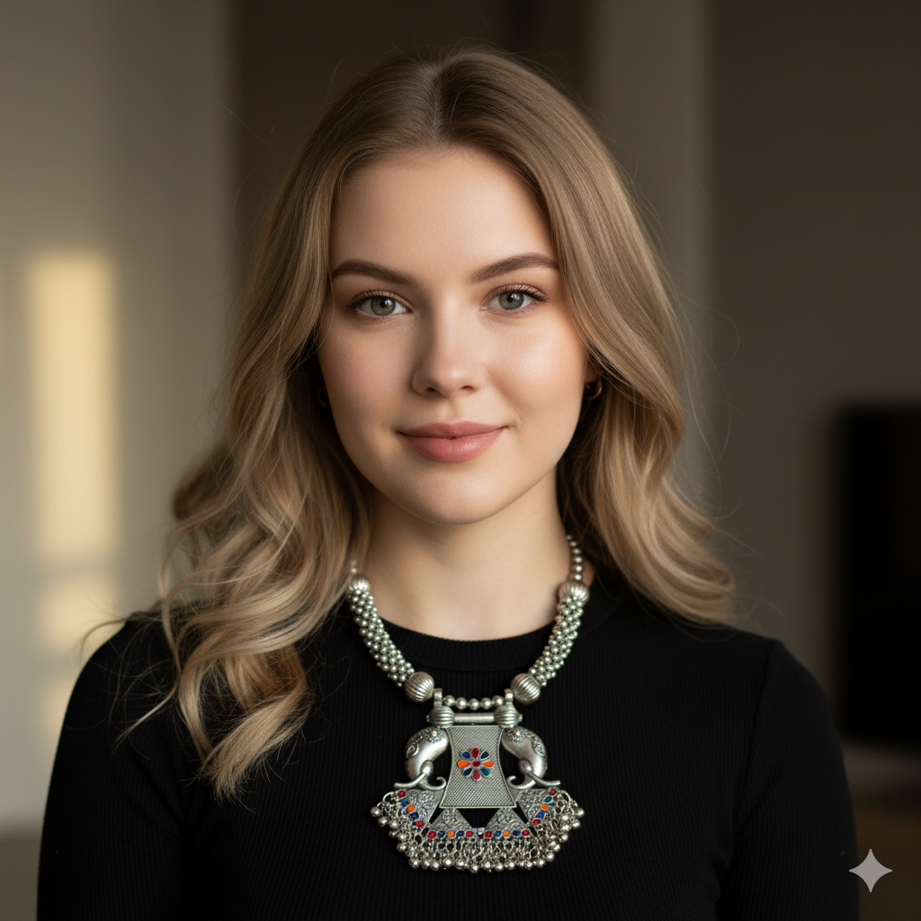 Sondarya Oxidised Elephant Motif Necklace