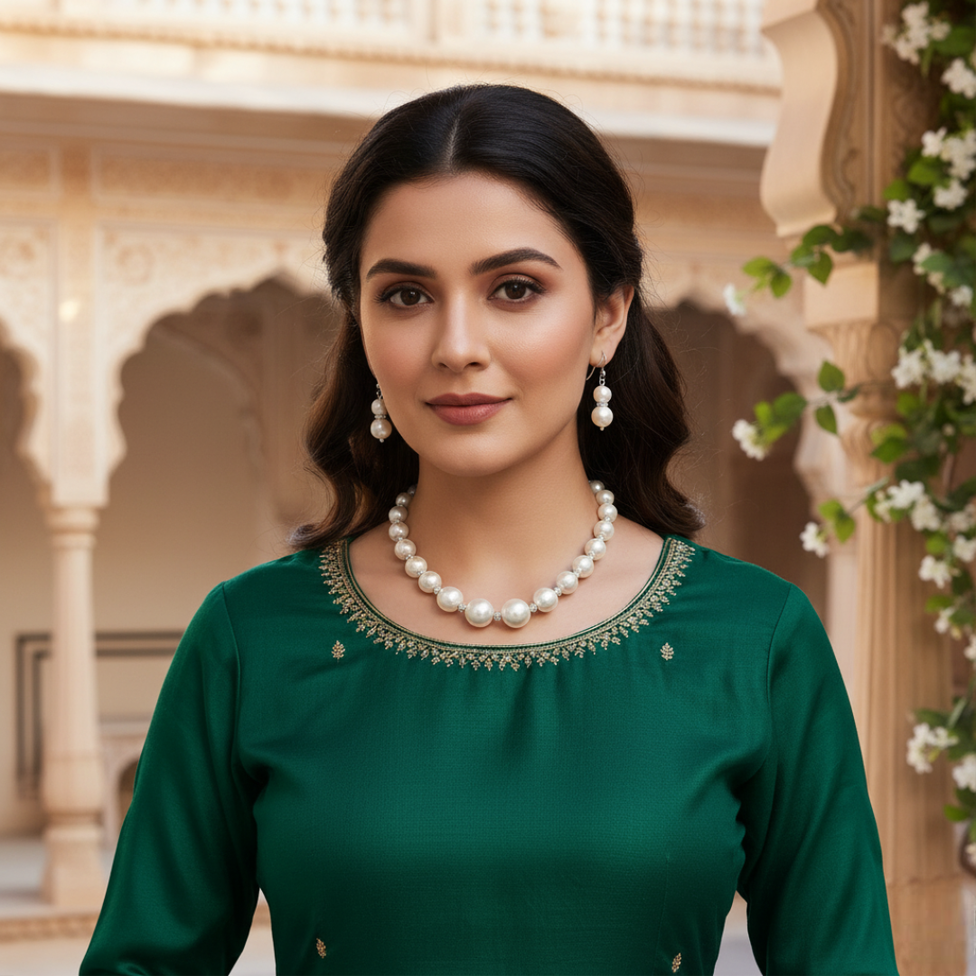 Bold Faux Pearl Necklace Set With Earrings