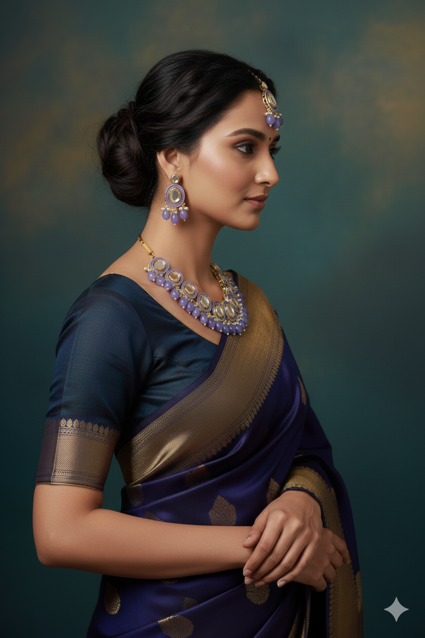 Sondarya Royal Lavender Meenakari & Kundan Necklace Set with Maang Tikka