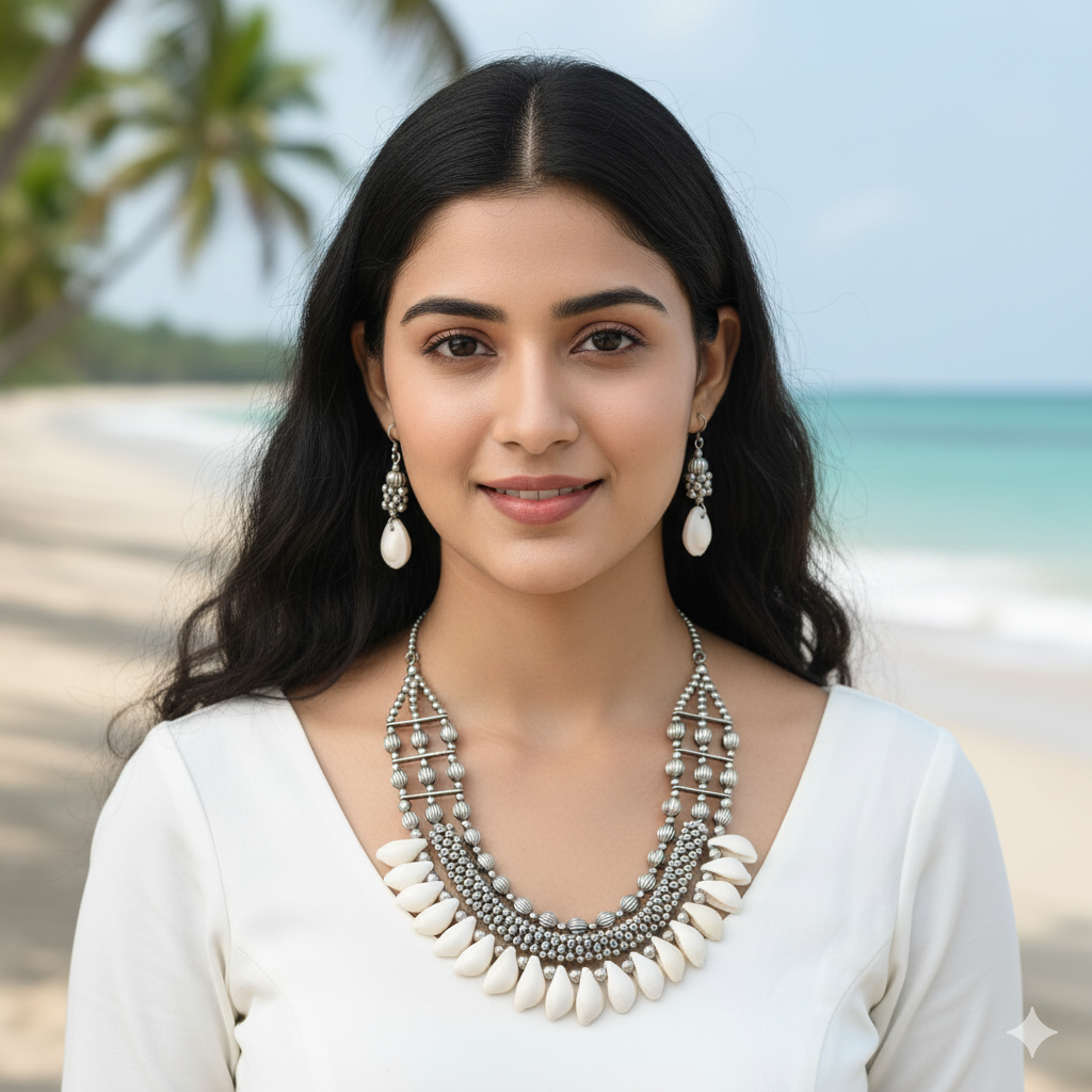 Sondarya Oxidised Seashell Necklace Set With Earrings